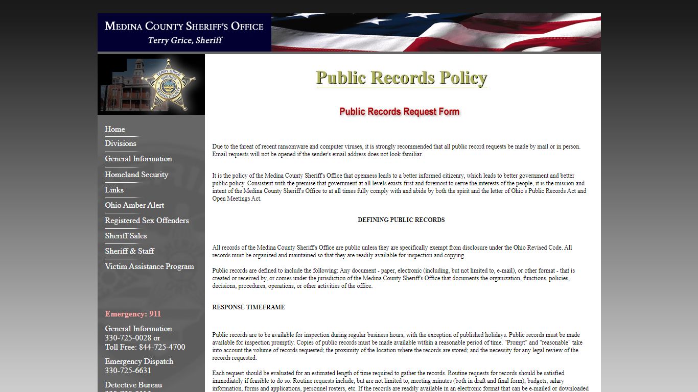 Medina County Sheriff's Office - Public Records Policy